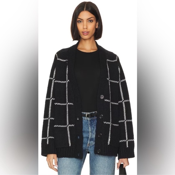 ANINE BING Kurt Cardigan Black & White Plaid Large - Picture 15 of 16